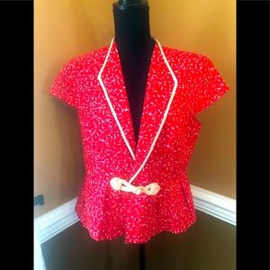 Red Peplum Short Sleeve Blazer